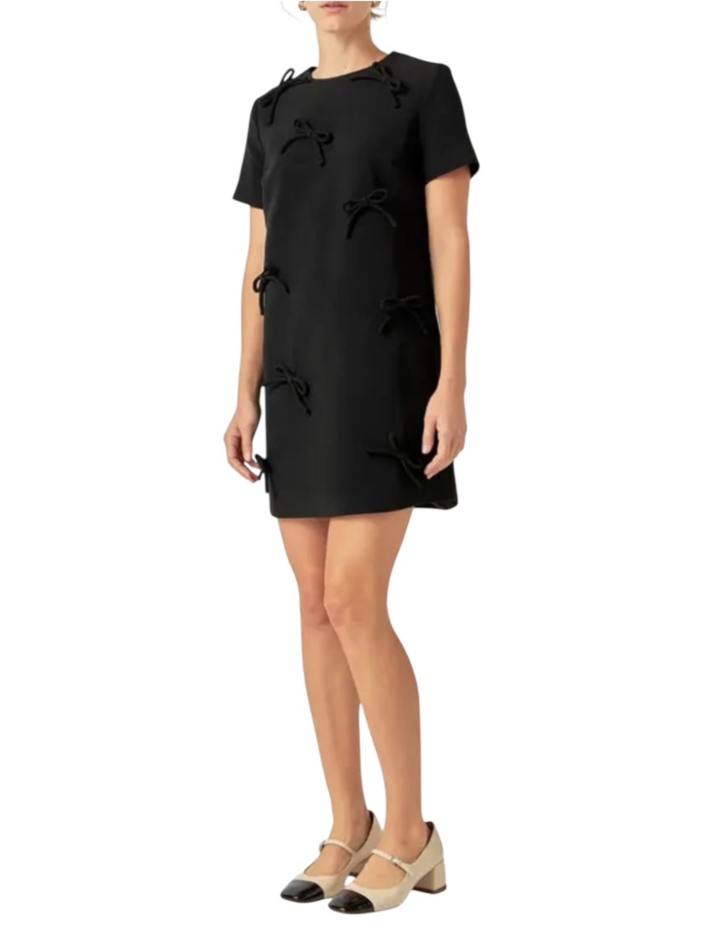 English Factory Bow Detail Shift Dress Size XS Black Short Sleeve Coquette